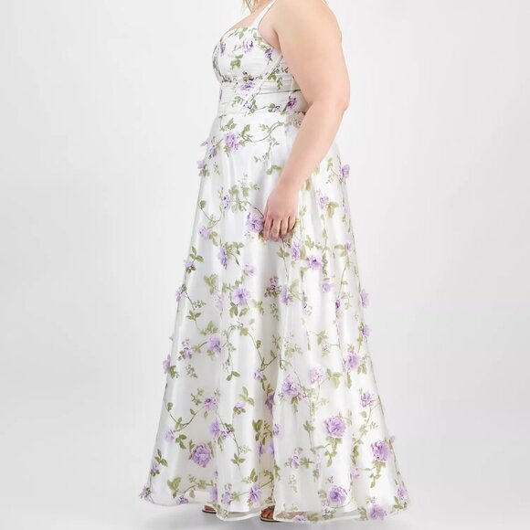 Say Yes Trendy Plus Size Floral Print Applique Gown Light purple 18W NEW - Picture 3 of 4